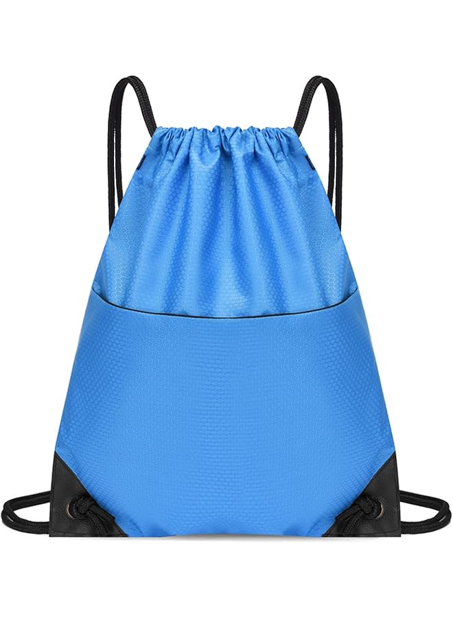S-TOP Drawstring Backpack, Gym Backpack with Drawstring Closure and Zip Pocket, Waterproof Oxford Cloth, Unisex, blue - Image 1