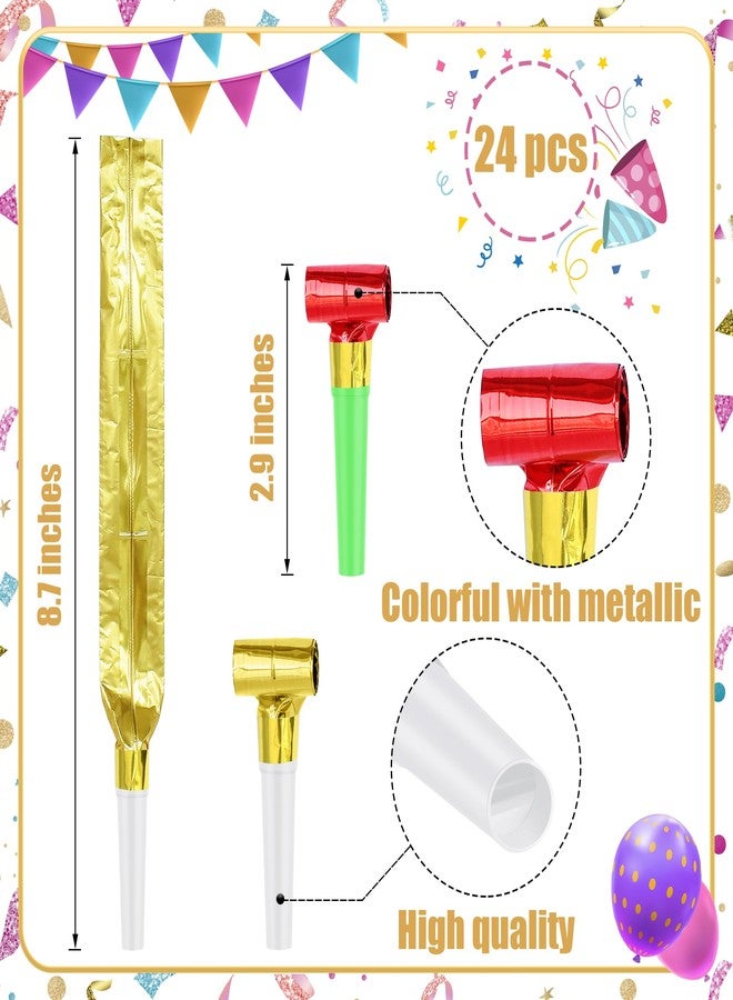 Twavang 24 Pcs Party Blower Colorful Blowouts Noisemakers Birthday Blowouts Whistles for Party Favors(Colorful Metallic Roll) - Image 2
