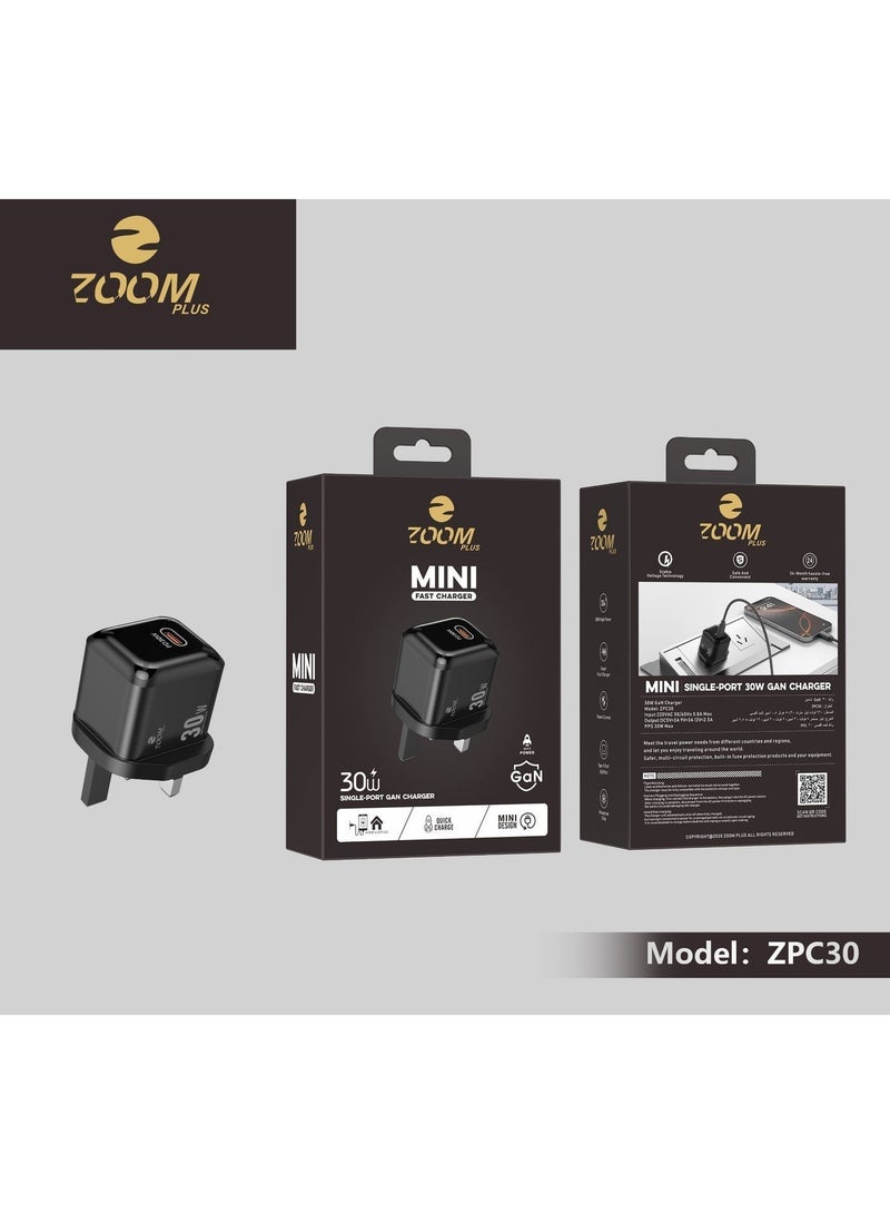 Zoom Plus MINI 30W GaN Fast Charger – Ultra-Compact Single Port USB-C Wall Adapter – PD Fast Charging for iPhone 15/14/13 Series, iPad, and Android – Model ZPC30 - Image 4