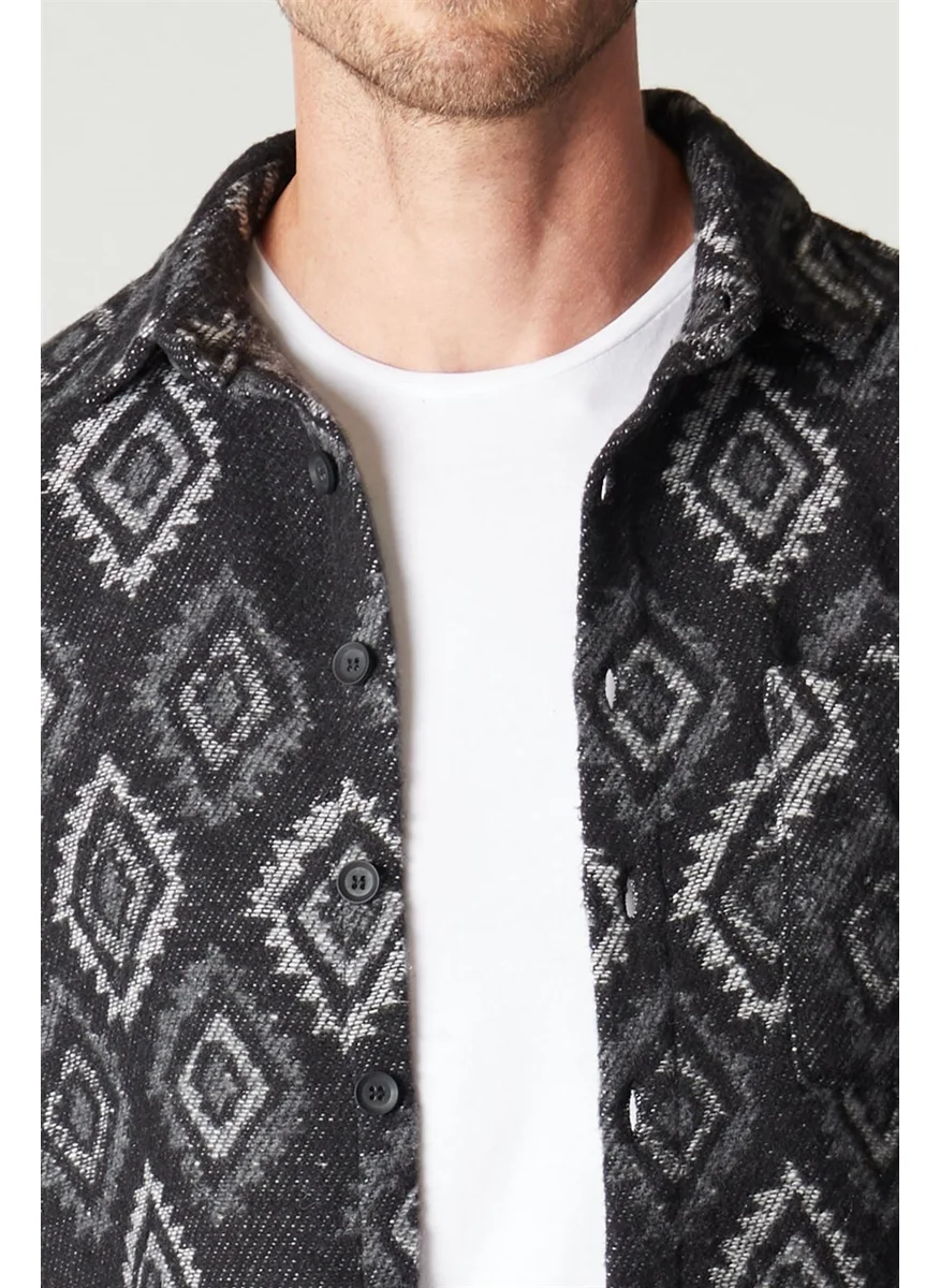 Tudors Slim Fit Single Pocket Winter Ethnic Pattern Sports Men's Shirt