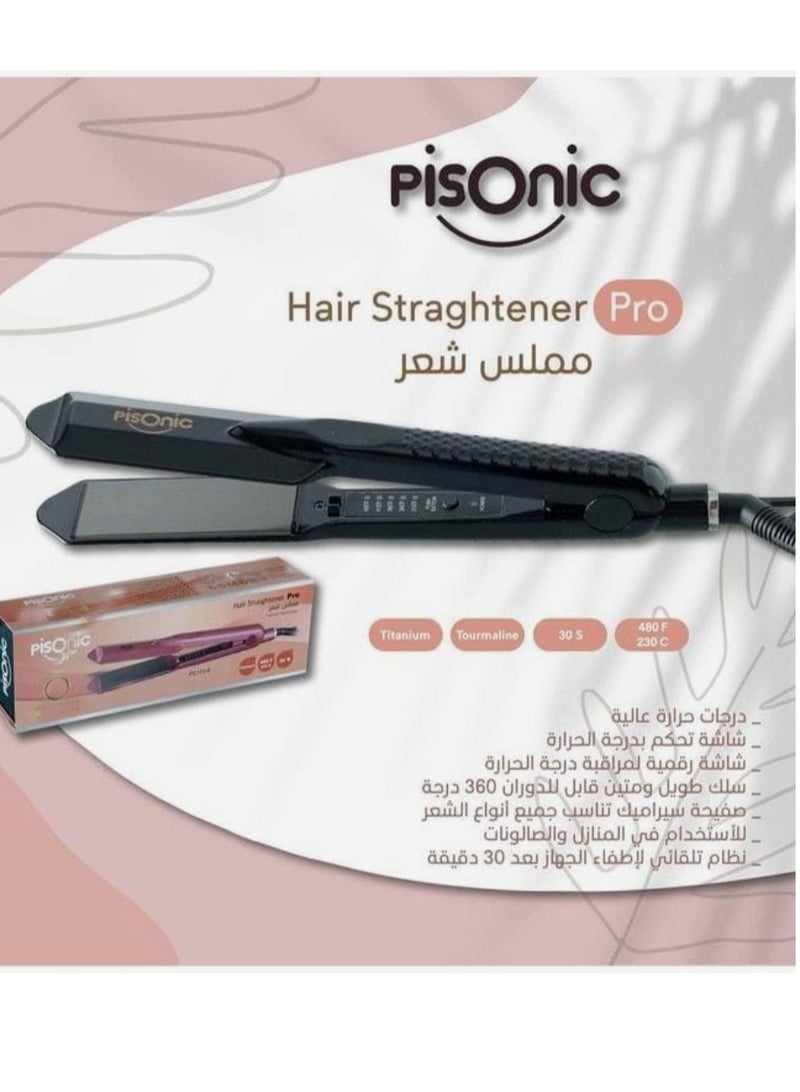 PISONIC Ceramic Hair Straightener Device With  Wide Plate And  High Temperature Of Up To 450°F