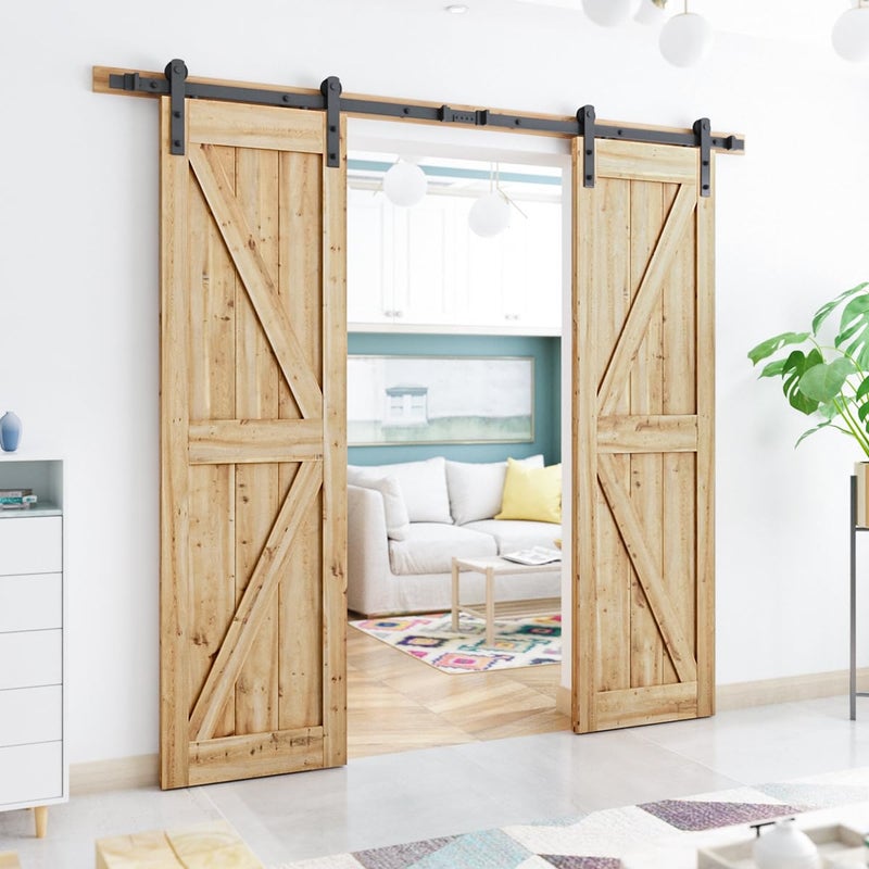 SMARTSTANDARD 8.2 FT Double Barn Door Hardware Kit - Heavy Duty, Smooth and Quiet Sliding Operation - Easy to Install with Step-by-Step Installation Instruction - Fits 24" Wide Door Panels - Image 3
