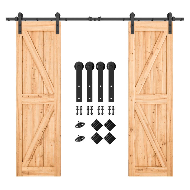 SMARTSTANDARD 8.2 FT Double Barn Door Hardware Kit - Heavy Duty, Smooth and Quiet Sliding Operation - Easy to Install with Step-by-Step Installation Instruction - Fits 24" Wide Door Panels - Image 1