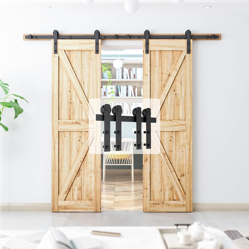 SMARTSTANDARD 8.2 FT Double Barn Door Hardware Kit - Heavy Duty, Smooth and Quiet Sliding Operation - Easy to Install with Step-by-Step Installation Instruction - Fits 24" Wide Door Panels - Image 4