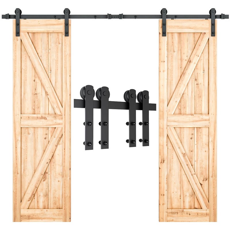 SMARTSTANDARD 8.2 FT Double Barn Door Hardware Kit - Heavy Duty, Smooth and Quiet Sliding Operation - Easy to Install with Step-by-Step Installation Instruction - Fits 24" Wide Door Panels - Image 2