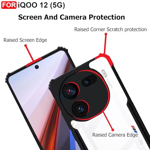 CEDO Backcover for iQOO 12 (5G) | Camera Protection Shockproof Bumper-Edge | Acrylic Crystal Clear 360 Degree Protection TPU+PC | Transparent Eagle Back Case Cover (Black) - Image 4