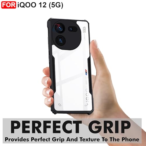 CEDO Backcover for iQOO 12 (5G) | Camera Protection Shockproof Bumper-Edge | Acrylic Crystal Clear 360 Degree Protection TPU+PC | Transparent Eagle Back Case Cover (Black) - Image 2