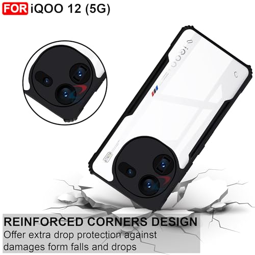 CEDO Backcover for iQOO 12 (5G) | Camera Protection Shockproof Bumper-Edge | Acrylic Crystal Clear 360 Degree Protection TPU+PC | Transparent Eagle Back Case Cover (Black) - Image 3