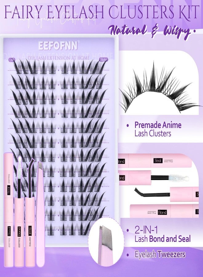 Eefofnn Fox Eye Lash Clusters Kit Anime Eyelash Clusters Kit Fairy Cat Eye Lashes Clusters Natural Look Wispy Cluster Eyelash Extensions Kit C Curly Lashes Bond and Seal Tweezers Manga Lash Cluster by Eefofnn - Image 2
