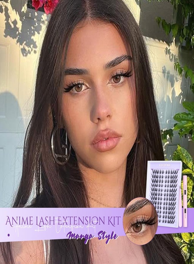 Eefofnn Fox Eye Lash Clusters Kit Anime Eyelash Clusters Kit Fairy Cat Eye Lashes Clusters Natural Look Wispy Cluster Eyelash Extensions Kit C Curly Lashes Bond and Seal Tweezers Manga Lash Cluster by Eefofnn - Image 4
