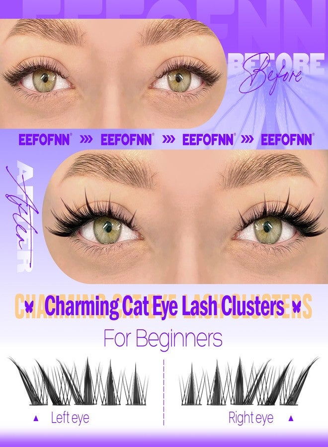 Eefofnn Fox Eye Lash Clusters Kit Anime Eyelash Clusters Kit Fairy Cat Eye Lashes Clusters Natural Look Wispy Cluster Eyelash Extensions Kit C Curly Lashes Bond and Seal Tweezers Manga Lash Cluster by Eefofnn - Image 5