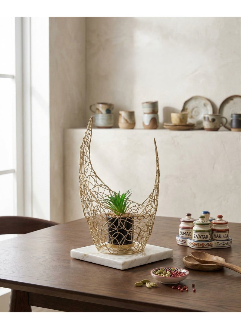 طقم "سليستيال" الهلالي – منحوتة سلكية انسيابية مع نبتة صبار صناعية - Image 2