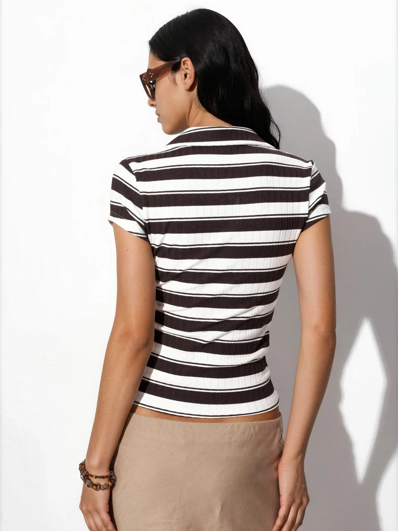 بوسيم BUSEM Striped Ribbed Polo Blouse