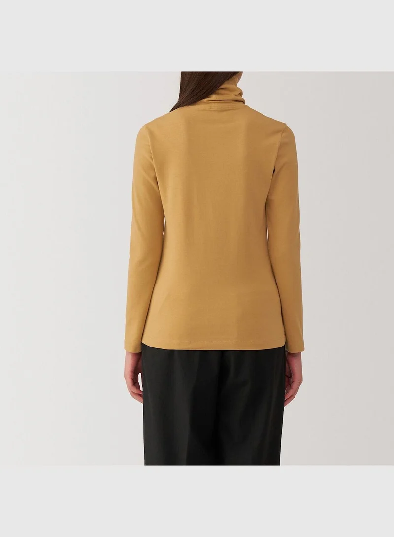 MUJI Brushed Ribbed Turtle Neck Long Sleeve T-Shirt