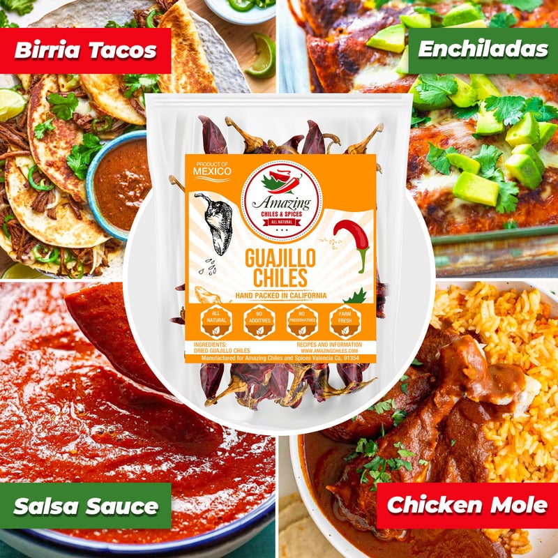 Amazing Chiles & Spices Guajillo Chiles Peppers Dried Whole 1lb (16oz) â€“ Natural and Premium. Great For Mexican Recipes Like Mole, Tamales, Salsa, Meats. Mild to Medium Heat, Complex Fruity Flavor. Resealable Bag. - Image 2