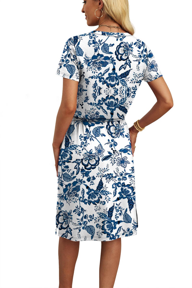 OFEEFAN Dresses for Women Vacation Casual Maxi Hawaiian Dress Crew Neck Short Sleeve with Pockets Cruise Outfits for Women Boho Print S - Image 5
