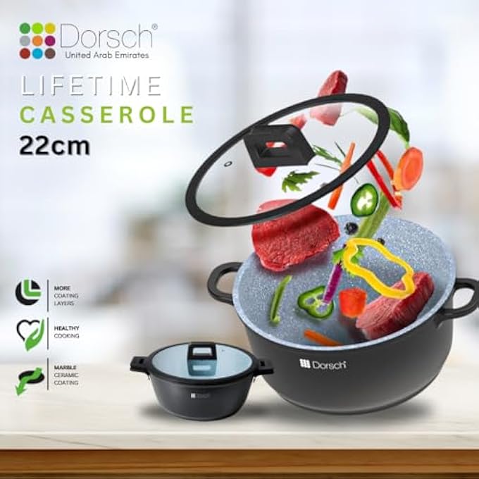 Dorsch Danish Design Ceramic Coated Casserole  Durable Scratch Resistant  NonStick Ptfe Free Tuv Certified Lfgb Tested  Optimal Heat Distribution Induction Ready Oven Safe 22Cm 3Ltr - Image 4