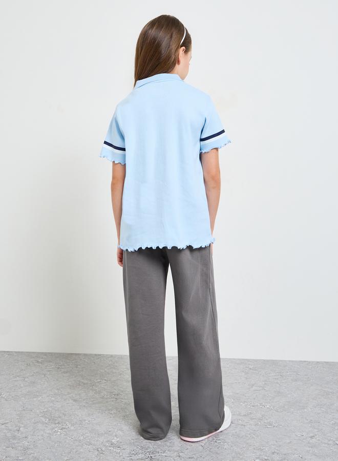 Styli Girls Ribbed Printed Polo T-Shirt and Joggers Set - Image 4