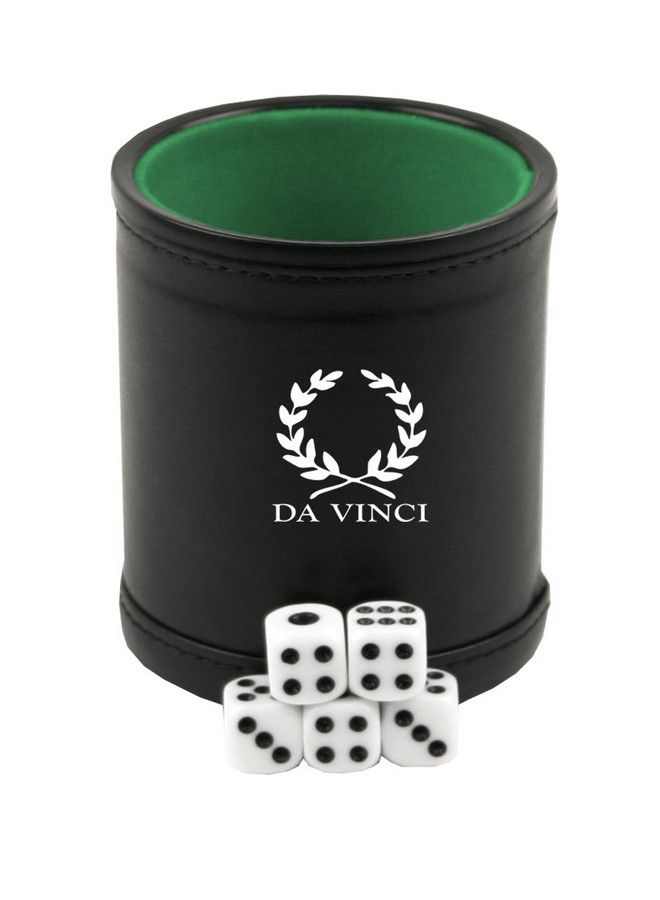 Da Vinci Professional Dice Cup With 5 Dice. Black Leatherette Exterior With Velvet Interior (Greenfelt) - Image 2