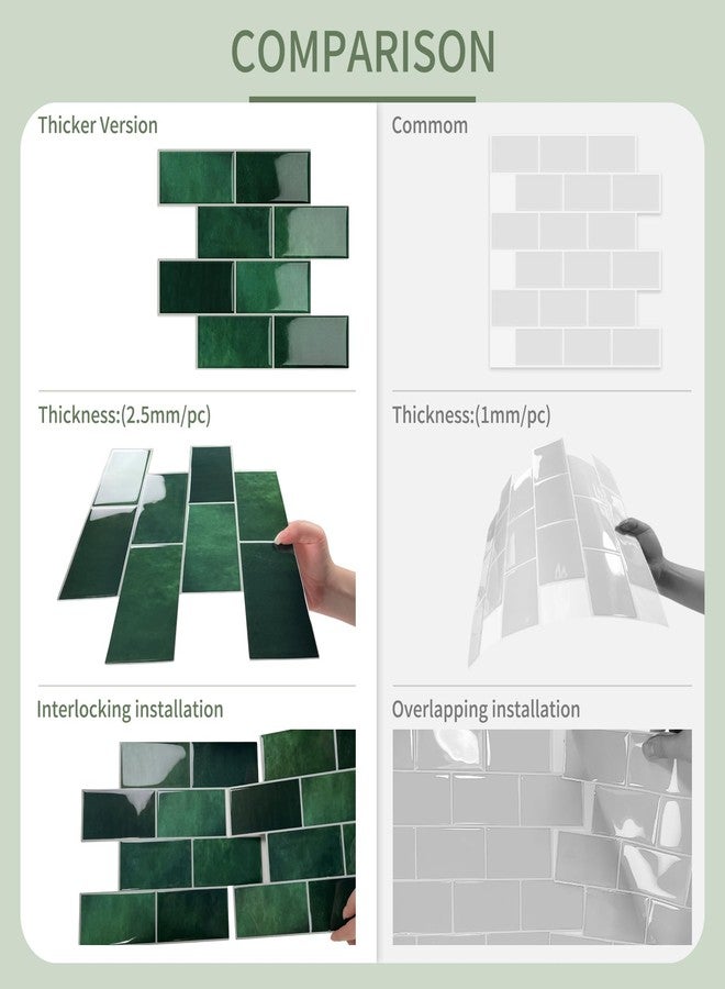 MOONFUN 10 Sheet Thicker Subway Tiles Dark Green Peel and Stick Backsplash,12.6"x10.6" Self Adhesive Wall Tile Stick on Splashback for Kitchen and Bathroom - Image 4