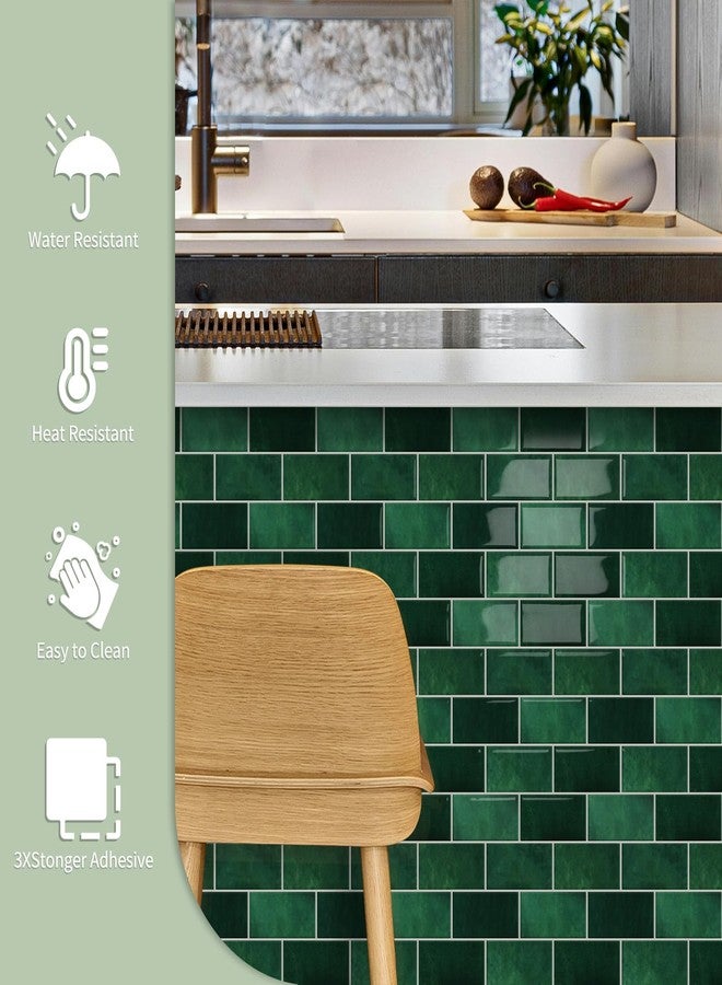 MOONFUN 10 Sheet Thicker Subway Tiles Dark Green Peel and Stick Backsplash,12.6"x10.6" Self Adhesive Wall Tile Stick on Splashback for Kitchen and Bathroom - Image 3