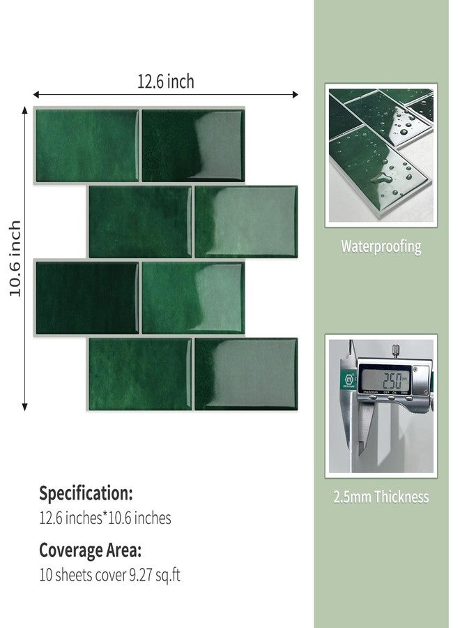 MOONFUN 10 Sheet Thicker Subway Tiles Dark Green Peel and Stick Backsplash,12.6"x10.6" Self Adhesive Wall Tile Stick on Splashback for Kitchen and Bathroom - Image 2