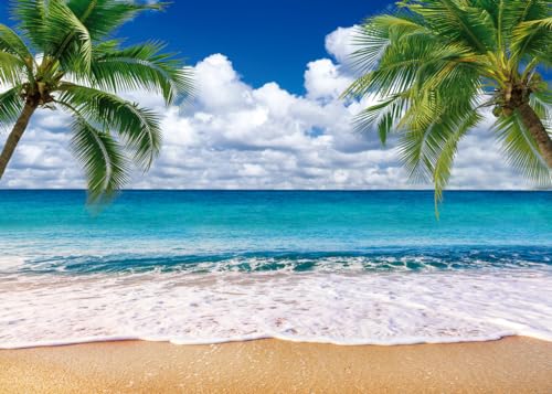 SJOLOON Summer sea Backdrop Tropical Beach Plants Photo Backdrop Hawaiian Ocean Blue Sky Background for Theme Party Supplies Studio Props 126927x5FT - Image 1
