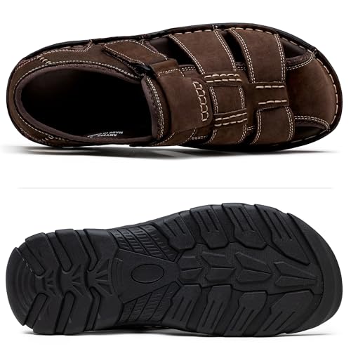 Jousen Men's Sandals Leather Closed Toe Sandal Outdoor Water Sport Beach Sandal Hiking (AMY663 Dark Brown 11) - Image 5