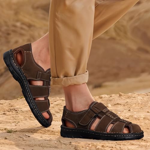 Jousen Men's Sandals Leather Closed Toe Sandal Outdoor Water Sport Beach Sandal Hiking (AMY663 Dark Brown 11) - Image 4
