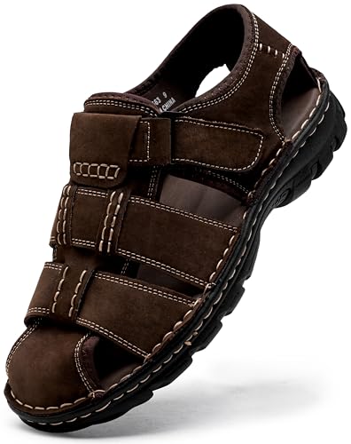 Jousen Men's Sandals Leather Closed Toe Sandal Outdoor Water Sport Beach Sandal Hiking (AMY663 Dark Brown 11) - Image 1