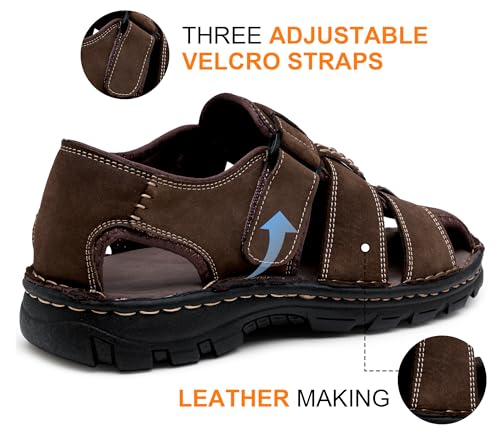 Jousen Men's Sandals Leather Closed Toe Sandal Outdoor Water Sport Beach Sandal Hiking (AMY663 Dark Brown 11) - Image 2