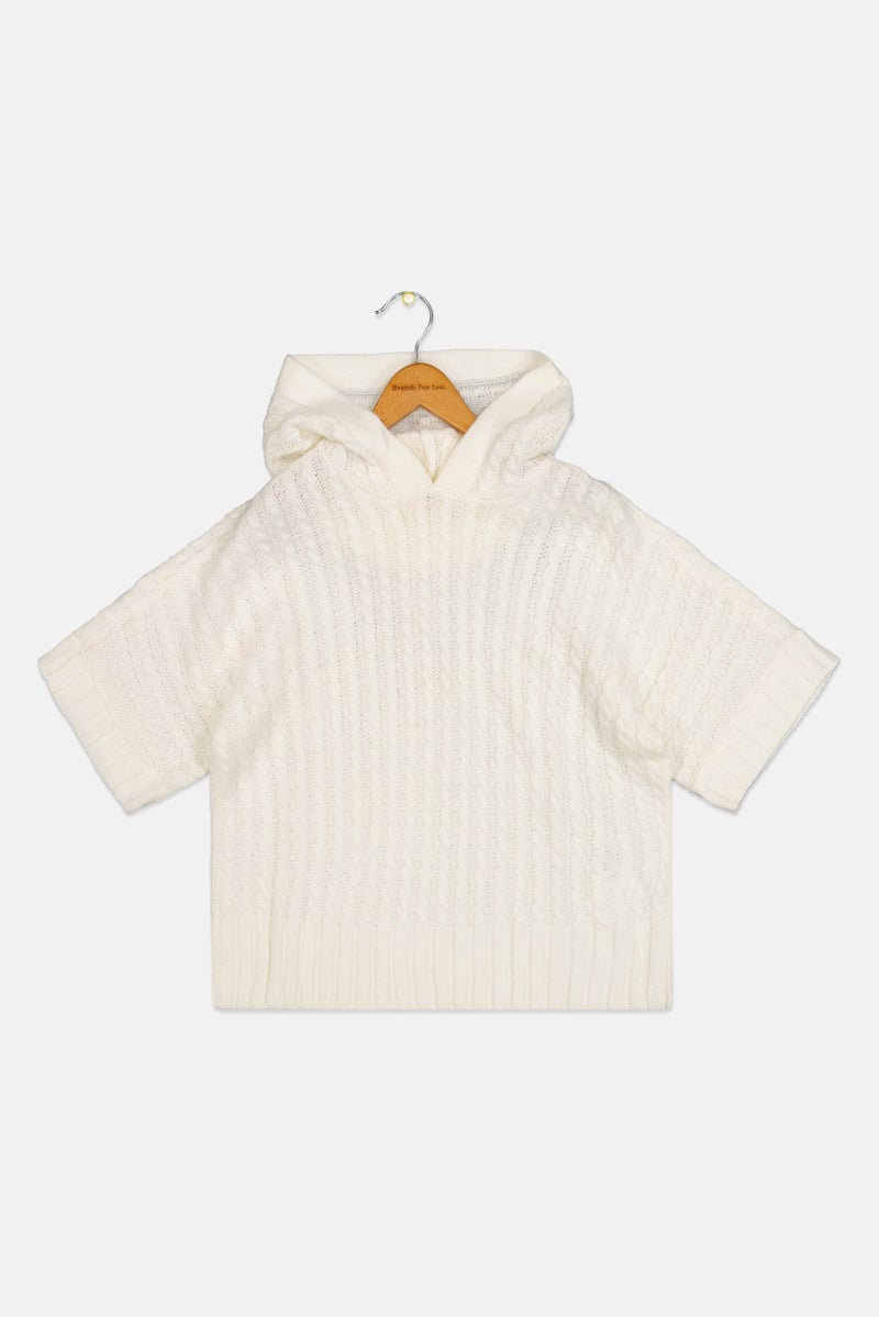 KOTON Kids Girl Crochet Hooded Sweater, Off White - Image 2