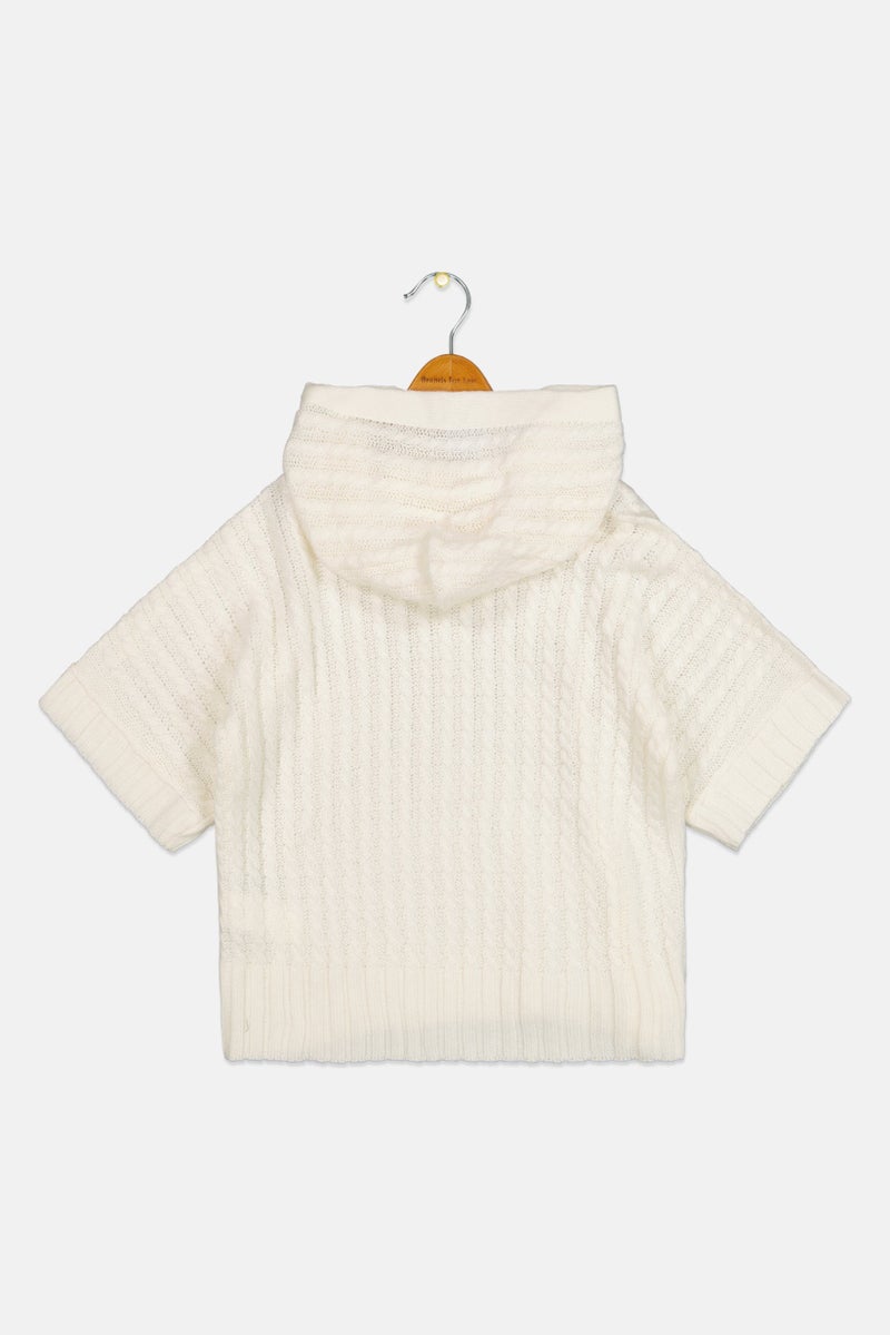 KOTON Kids Girl Crochet Hooded Sweater, Off White - Image 3