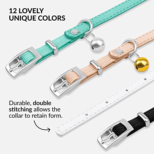 CollarDirect Leather Cat Collar with Bell - Kitten Collar, Small and Big Cat Strap for Boy Cats, Girl Cats with Safety Elastic Strap (Neck Fit 8"-11", White) - Image 5