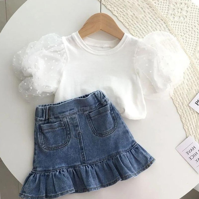 2024 New girls summer clothes suit fashionable baby girls sleeveless top childrens western style vest sling two-piece suit KA bubble T fishtail skirt suit