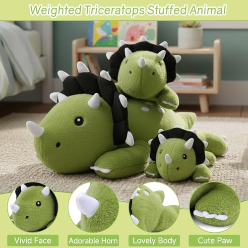 SQEQE Weighted Triceratops Dinosaur Plush Weighted Stuffed Animal Dinosaur for Comforting Hugs Soft Plushie Toy Pillow Gift for Kids Valentines Birthday Decoration 236 Inch 38 Lb - Image 5
