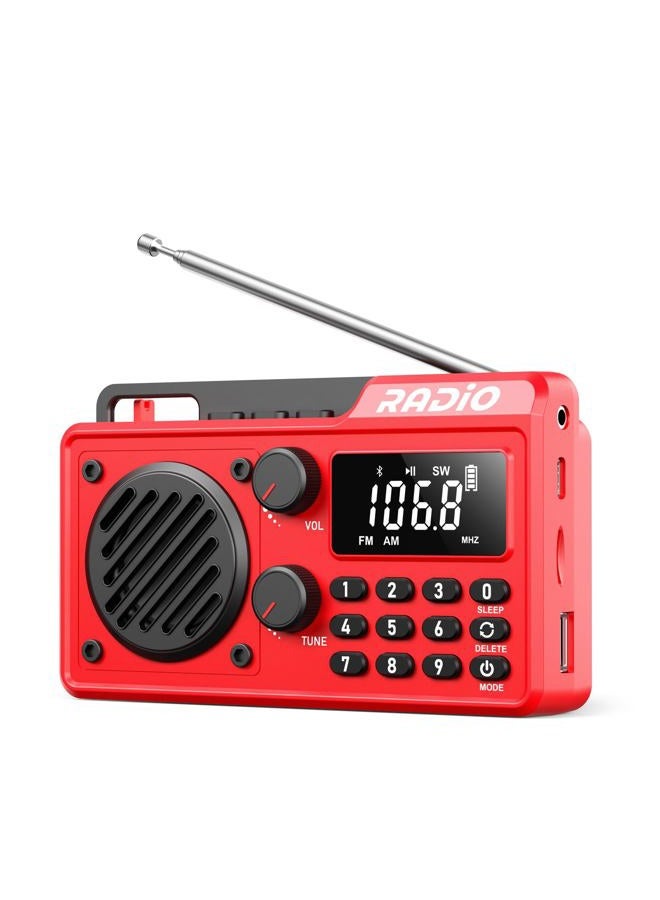 kamapulo Portable Radio AM FM 1500mAh Rechargeable with Best Reception, Transistor shortwave Radio Wireless Bluetooth Speaker, with Large LCD Screen, Support TF Card U Disk, Earphone, Sleep Timer (Red) - Image 1