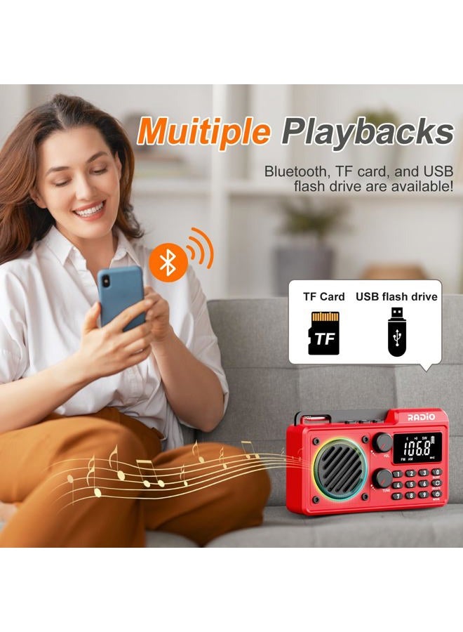 kamapulo Portable Radio AM FM 1500mAh Rechargeable with Best Reception, Transistor shortwave Radio Wireless Bluetooth Speaker, with Large LCD Screen, Support TF Card U Disk, Earphone, Sleep Timer (Red) - Image 3