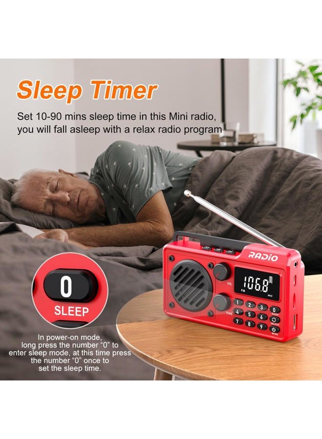 kamapulo Portable Radio AM FM 1500mAh Rechargeable with Best Reception, Transistor shortwave Radio Wireless Bluetooth Speaker, with Large LCD Screen, Support TF Card U Disk, Earphone, Sleep Timer (Red) - Image 5