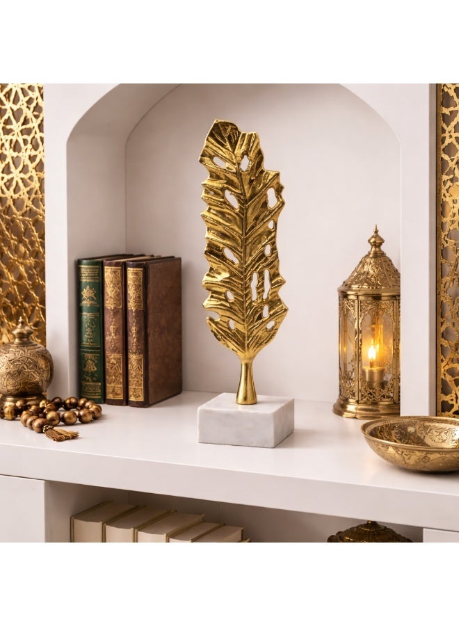Handmade Golden Leaf Decorative Sculpture with Marble Base, - Image 4