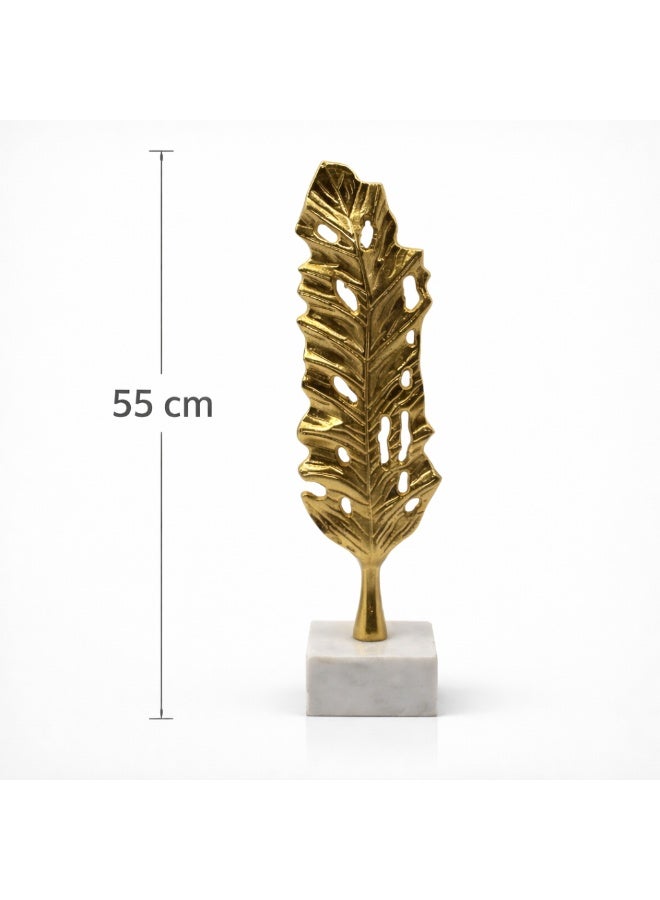 Handmade Golden Leaf Decorative Sculpture with Marble Base, - Image 3