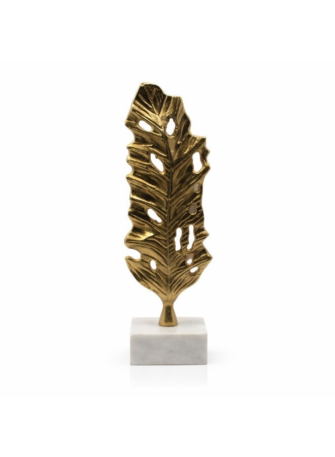 Handmade Golden Leaf Decorative Sculpture with Marble Base, - Image 2