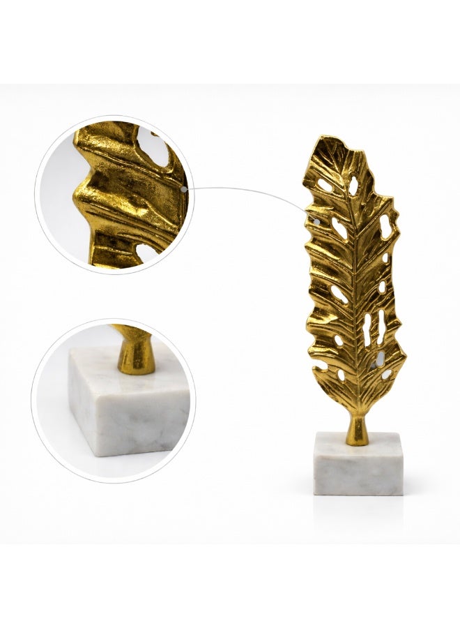 Handmade Golden Leaf Decorative Sculpture with Marble Base, - Image 5