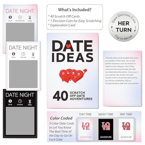Lapogy Romantic Card Games for Date Night - 40 pcs Date Ideas Scratch Off Date Adventurous Cards Valentines Day Bridal Shower Gifts Wedding Engagement Couple Gifts for Boyfriend Her Girlfriend Men Women - Image 5