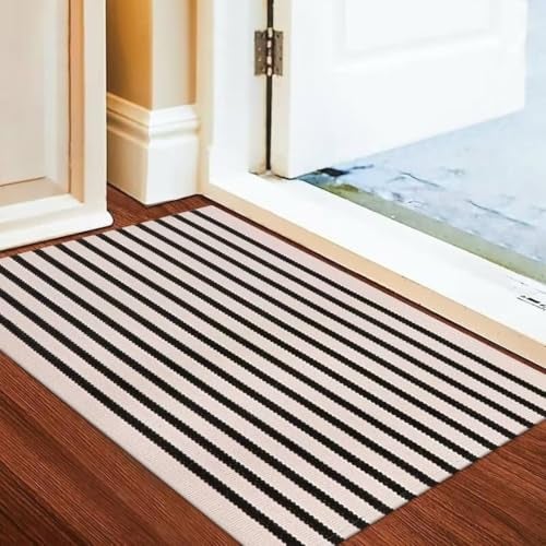 LEEVAN Washable Proch Rug Soft Entryway Rug 2.3'X3.6', Cotton Woven Bathroom Rugs Front Porch Decor Black and White Area Rug Outdoor Rug - Image 3