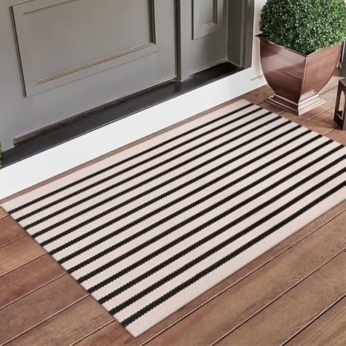 LEEVAN Washable Proch Rug Soft Entryway Rug 2.3'X3.6', Cotton Woven Bathroom Rugs Front Porch Decor Black and White Area Rug Outdoor Rug - Image 2