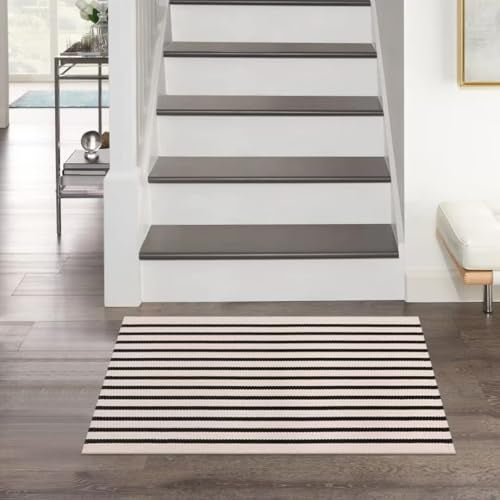 LEEVAN Washable Proch Rug Soft Entryway Rug 2.3'X3.6', Cotton Woven Bathroom Rugs Front Porch Decor Black and White Area Rug Outdoor Rug - Image 5