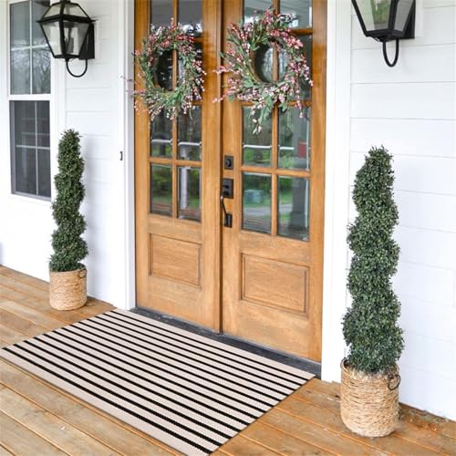 LEEVAN Washable Proch Rug Soft Entryway Rug 2.3'X3.6', Cotton Woven Bathroom Rugs Front Porch Decor Black and White Area Rug Outdoor Rug - Image 1