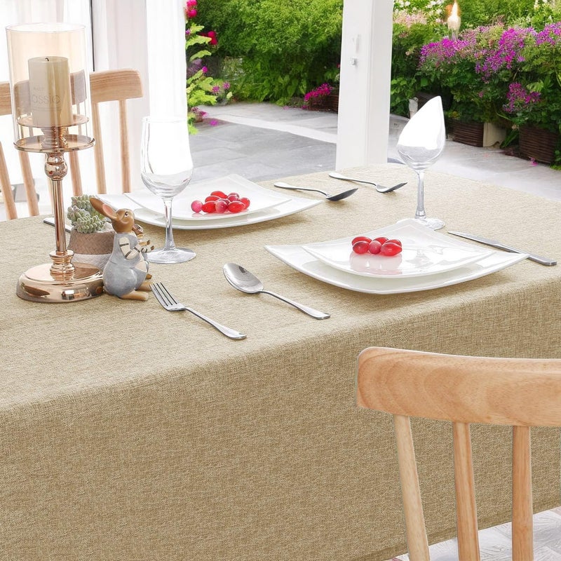 CASANEST Washable Jute Table Cover 68 Seater Pack of 1 Heat Resistant Table Cover for Kitchen TableDining Table Wedding Party 54 x 90 Inches Beige Round - Image 2