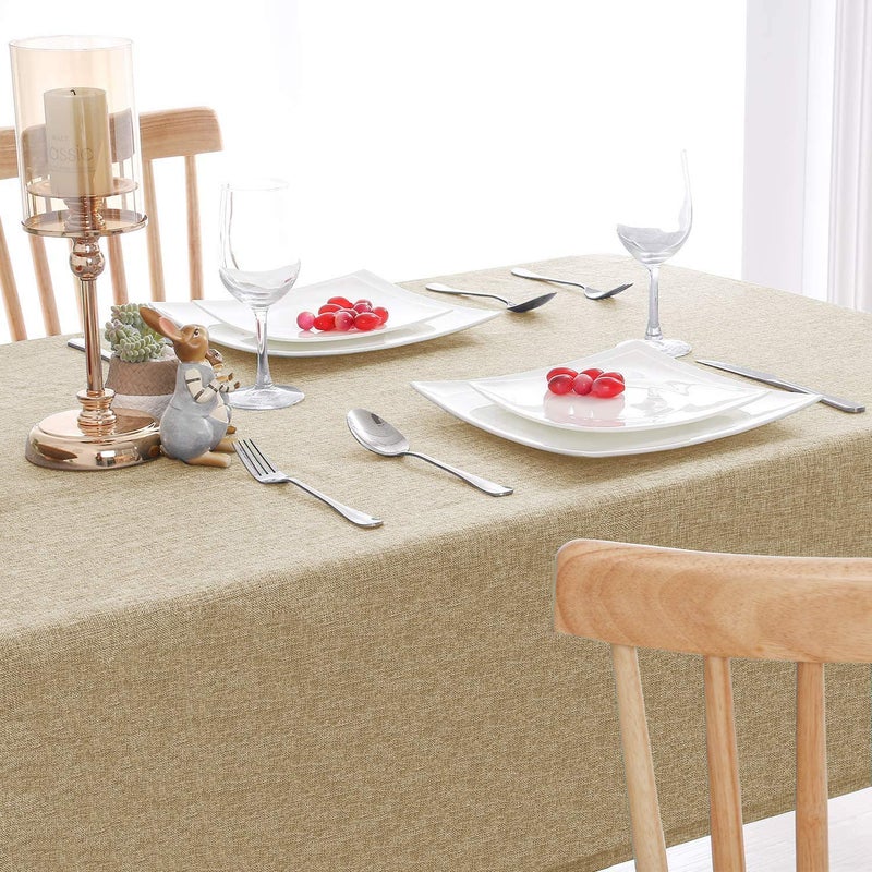 CASANEST Washable Jute Table Cover 68 Seater Pack of 1 Heat Resistant Table Cover for Kitchen TableDining Table Wedding Party 54 x 90 Inches Beige Round - Image 1